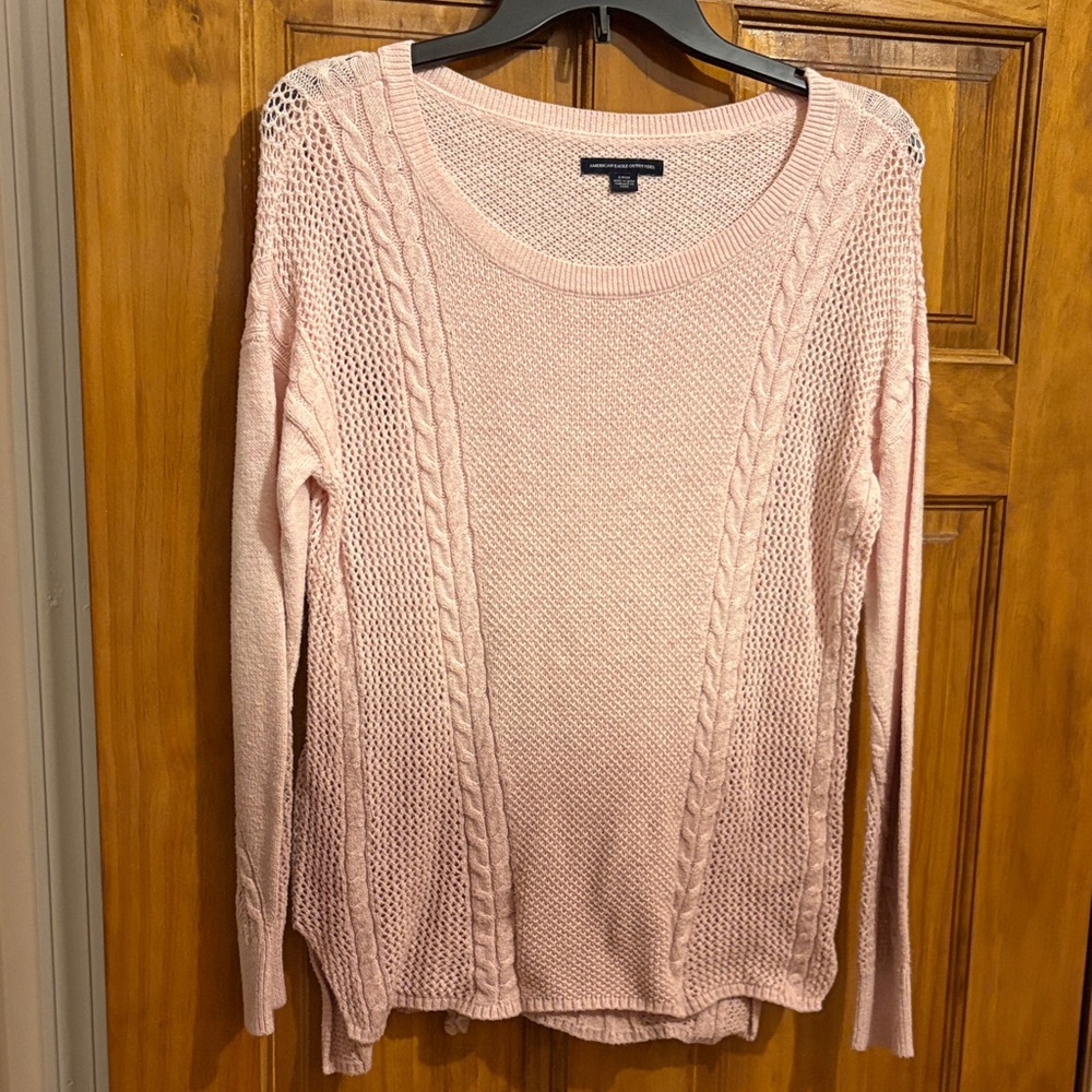 American Eagle Outfitters Light Pink Cable Knit Sweater